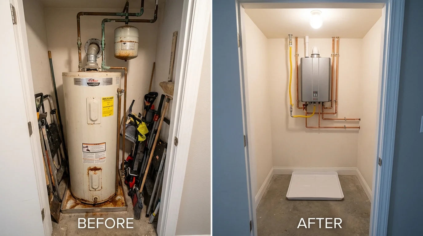 Tank water heater versus wall-mounted tankless unit comparison for Hillsboro, TX homeowners